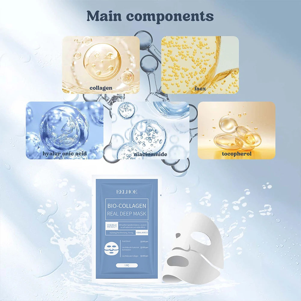 Bio-Collagen Real Deep Mask Soluble Collagen Sheet Mask with Hydrolyzed Collagen Collagen Reverse Film Volume Peel Off Mask