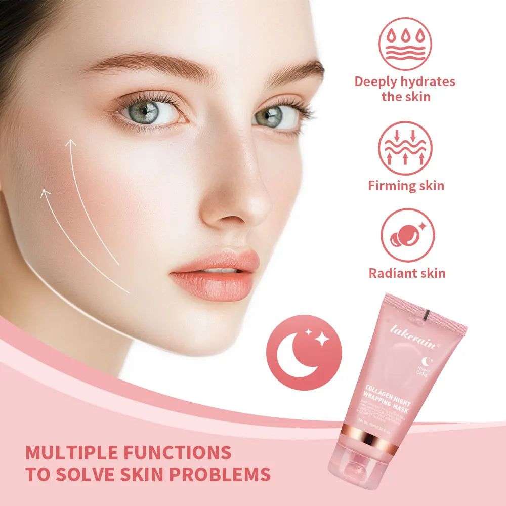 4pcs/set Collagen Jelly Cream Peel-Off Mask Salmon Collagen essence Collagen Overnight Facial Mask Wrapping Firming Moisturizing